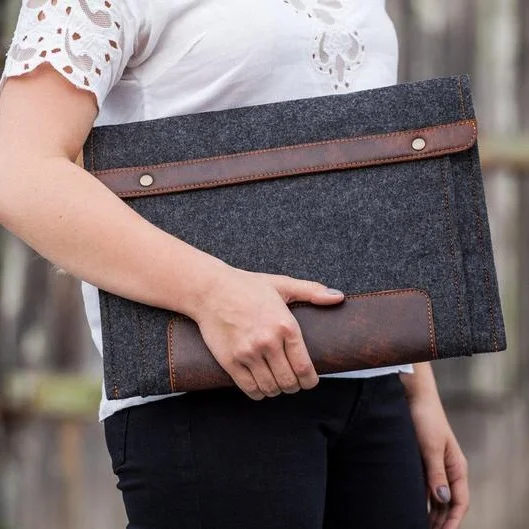 

Pormotation Cheap Gray Leather Felt Bag Laptop With Low MOQ, Grey or customized