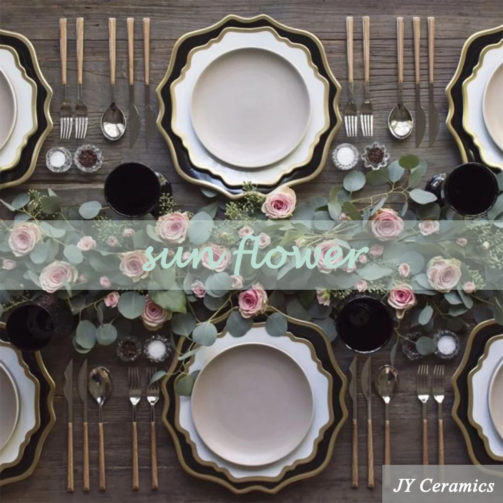 Wholesale Luxury Dubai Gold Rims Dinner Plate Sets Ceramic Dinnerware