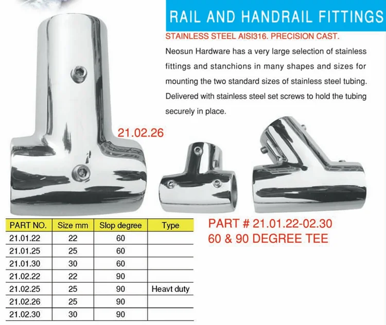 Marine Hardware Boat Railing Fittings 3 Way Pipe Railing Connector