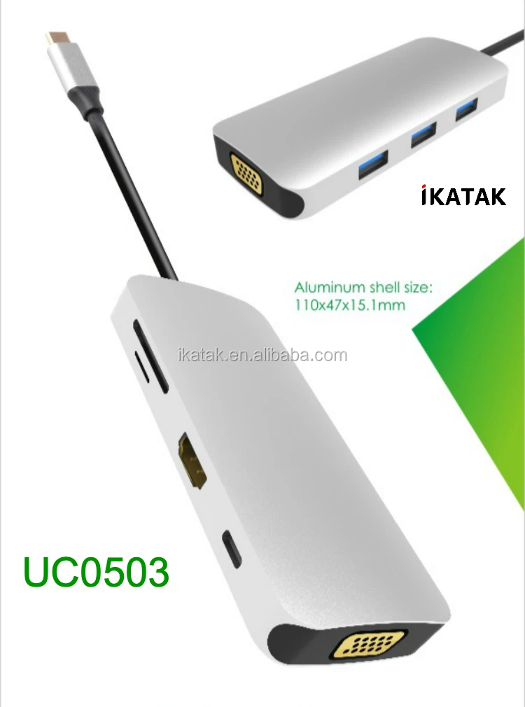 New Product 8 in 1 USB 3.0 Hub HD VGA digital AV USB-C Multiport Adapter