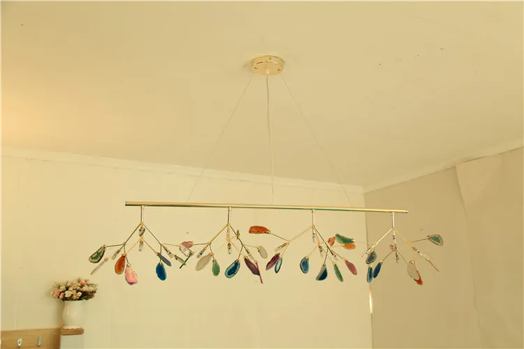 Nordic indoor lighting creative personality custom design wrought iron green agate chandelier large