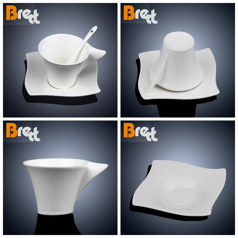 Hot Sale White Ceramic 200ml Wave Shape Set Of Coffee Cup