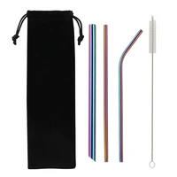 

215*12mm drinking oblique incisions straws stainless steel metal boba straws set customizable logo