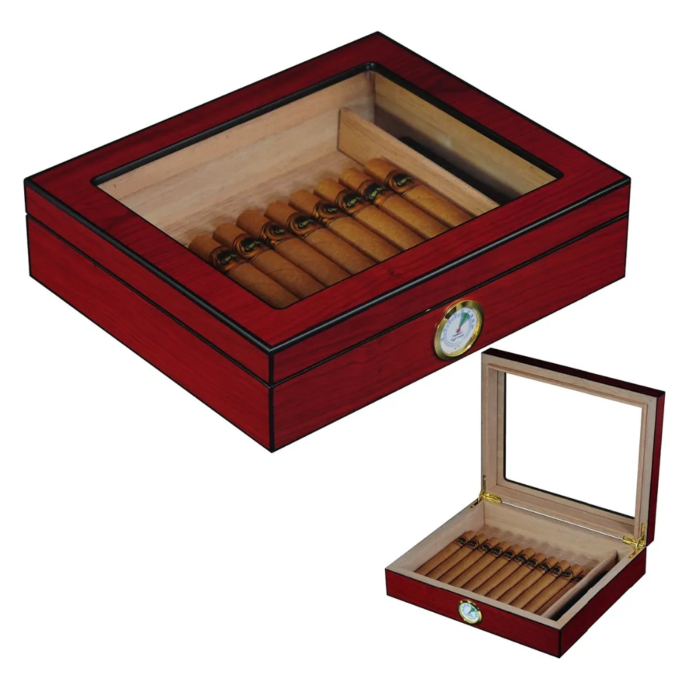 

Luxury Travel Desktop Cedar Wood Cigars Storage Humidor, Cherry