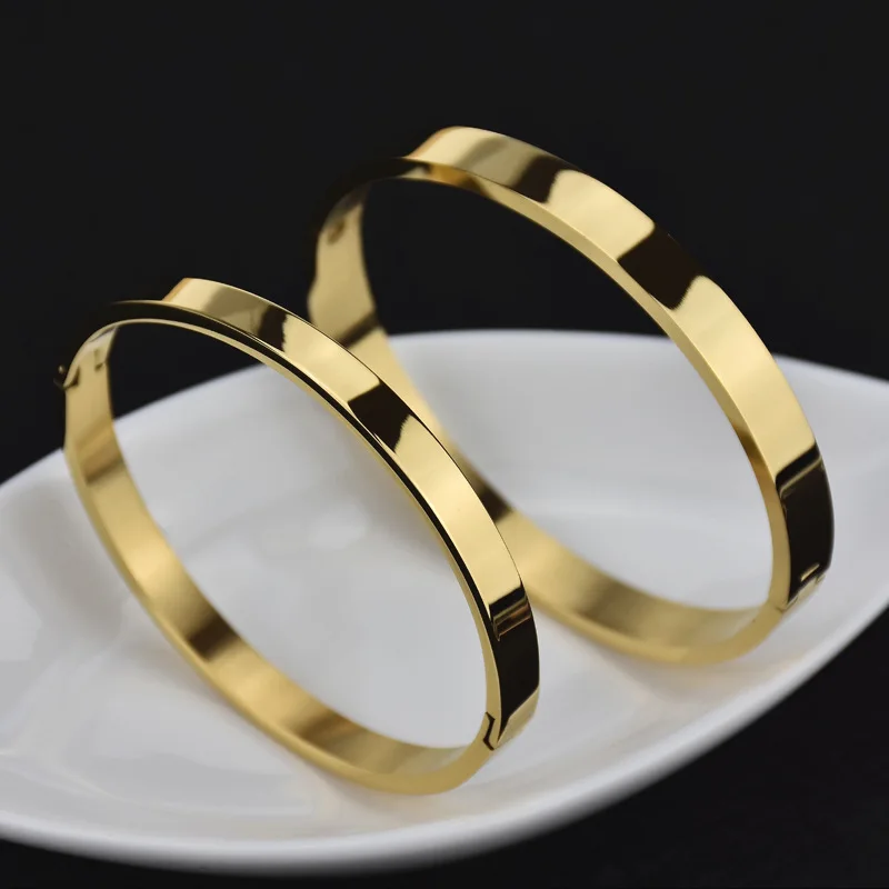 stainless steel bracelets & bangles for lovers titanium steel bangles three colors gold ladies mens bangles  4 6 8 mm width