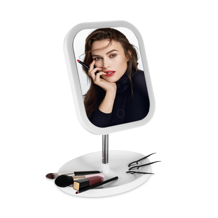 

Three-color Dimmable custom private label touch screen sensor switch desktop table vanity makeup mirror, White