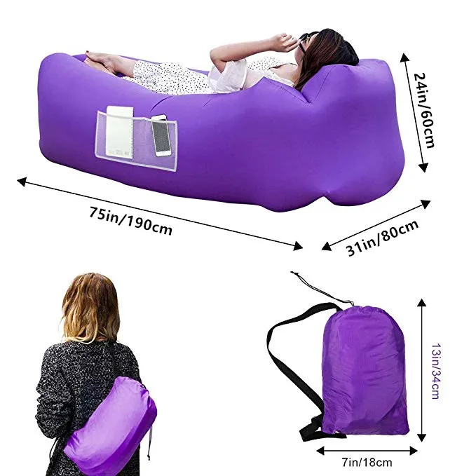 

Pillow Headrest Inflatable Lounge Waterproof Inflatable Air Lounger Sofa, Blue , green , yellow, orange , purple, red etc