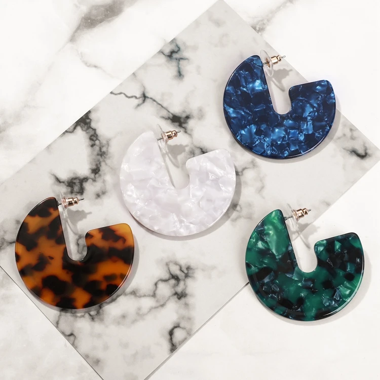 

American Boho Round Circle Acrylic Acetate New Design Stud Earrings Girls Large HoopFancy Stud Tortoise Shell Acetate Earrings, 4 colorway