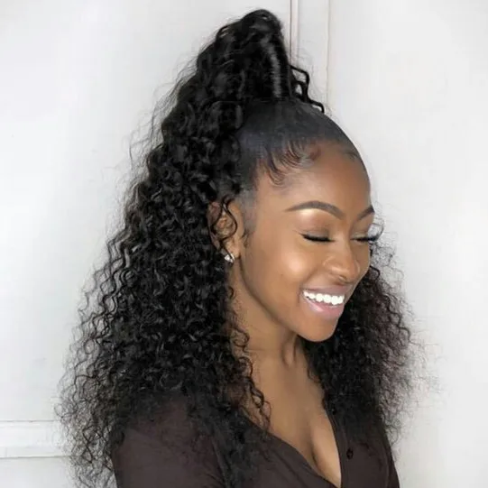 

Human Hair Kinky Ponytails Hairpieces For American Black Women Curly Ponytail Drawstring Clip On Pony Tail 4 Colors Available