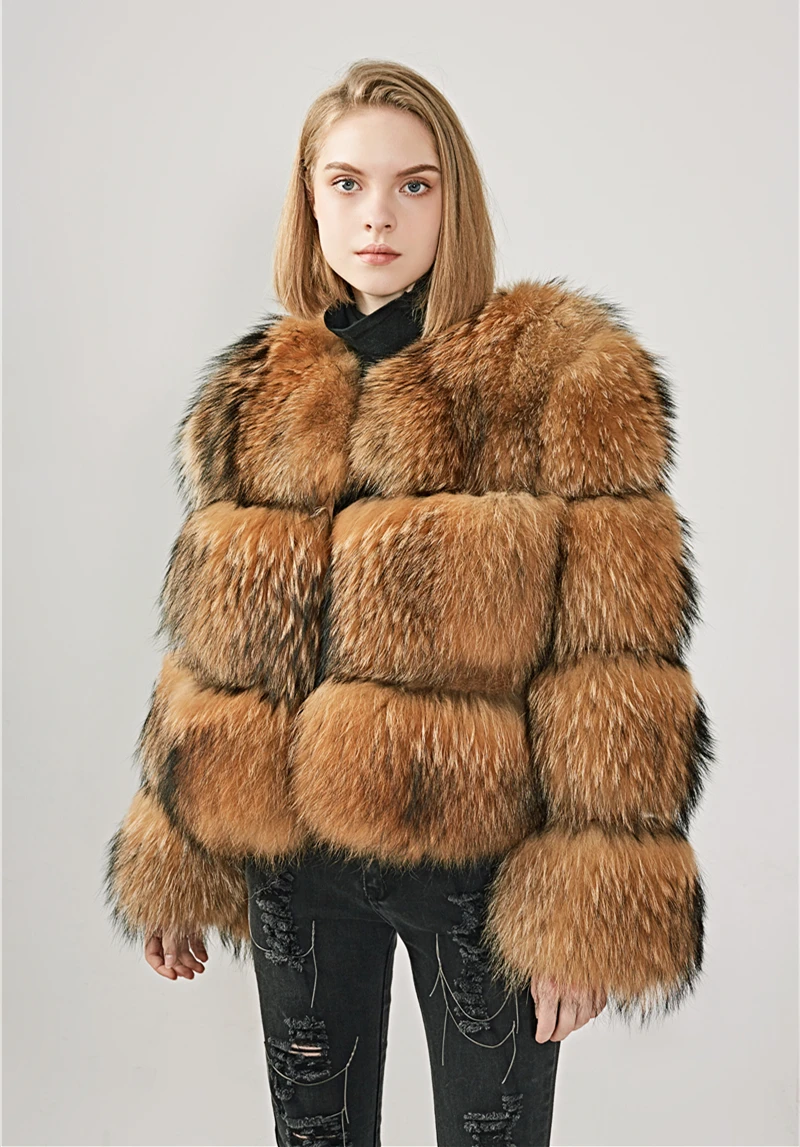 定制短的女装貉子毛外套长袖天然长绒皮草大衣