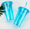 Wholesale 16oz Double Wall Plastic Straw Cup Custom Logo Printed Reusable Travel Water Drinking Cup With High Quality
