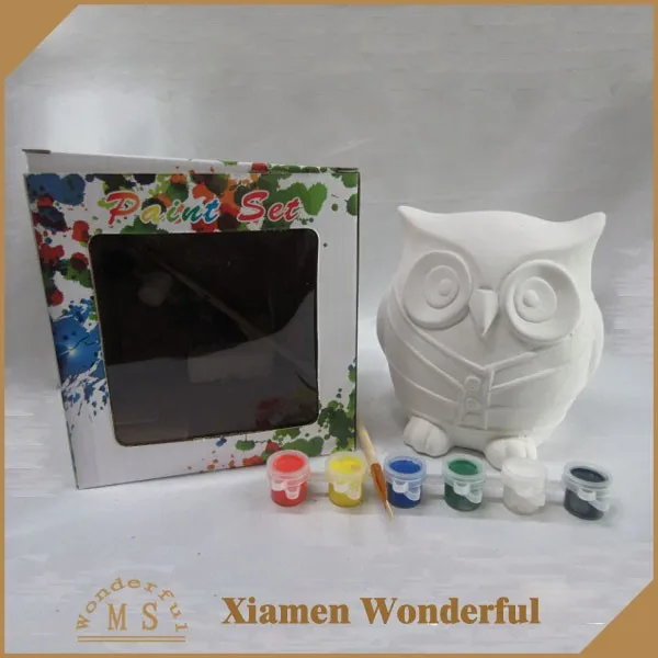 6 color ceramic DIY paint owl shaped coin bank kids toys,china import toys,ceramic toys