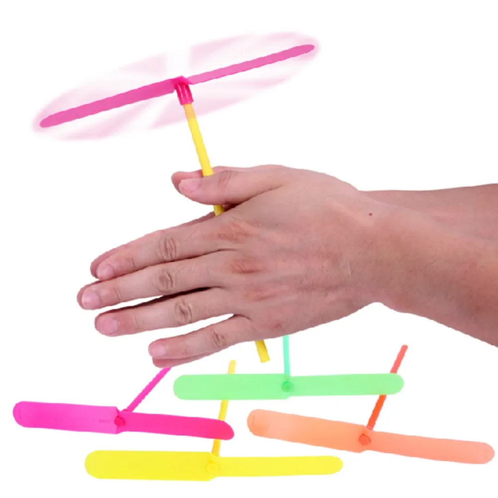 Plastic Hopter Helicopter Bamboo Dragonfly Fying Classic Traditional Toys Baby Game Spiral Arrows