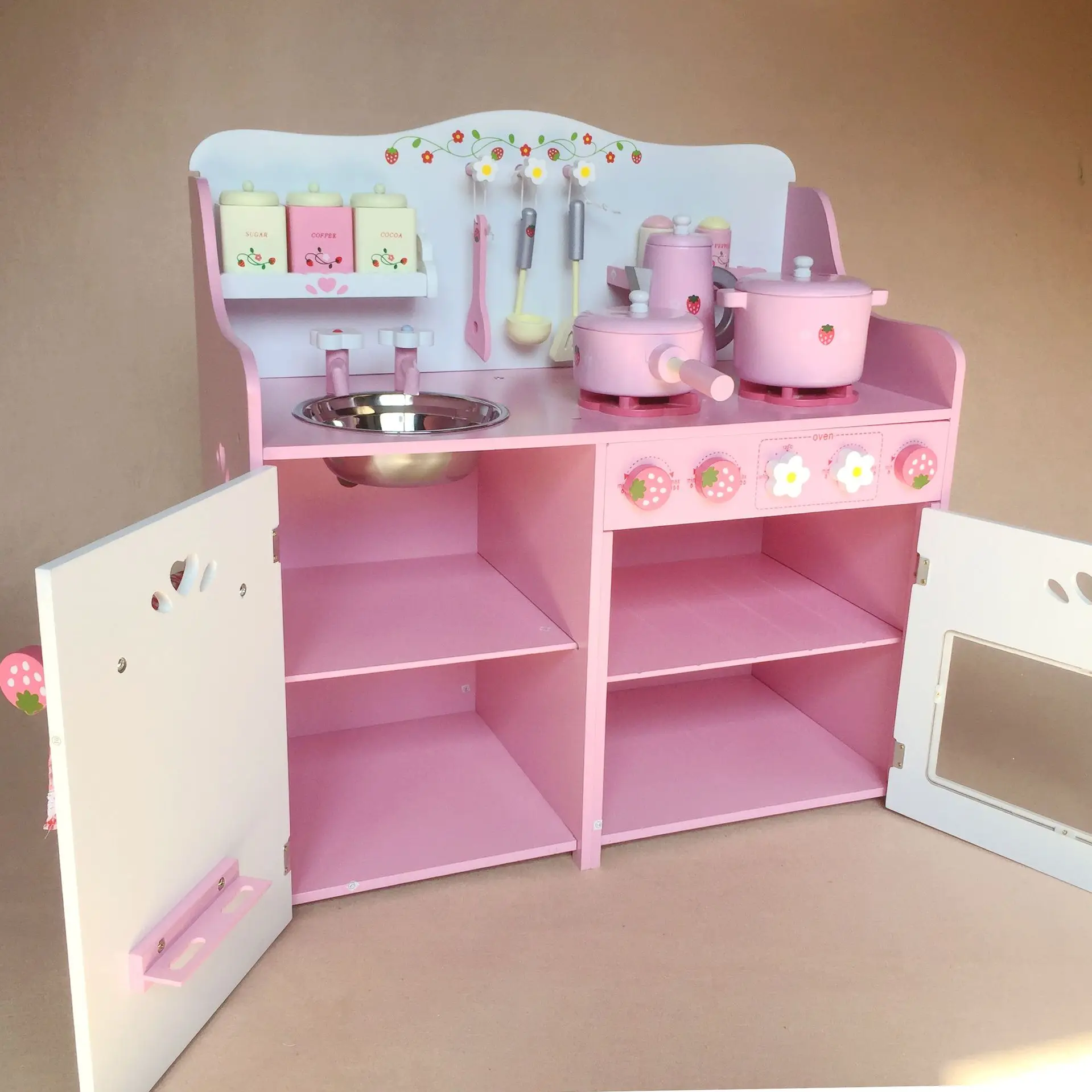 2021 Children Pink Pretend Play Set Kitchen Toys Wooden Kitchen Toy Wth