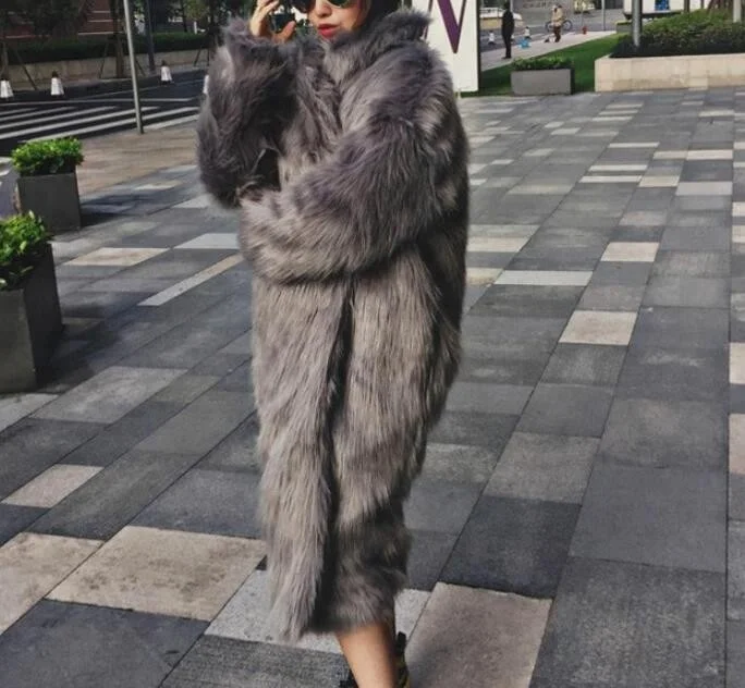 

Winter Warm Long Fur Coat Slim Ladies Plus Size Coat, Gray