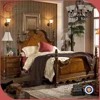 Antique wooden leather beds bedroom furniture/ Oak carved leather bed set A49
