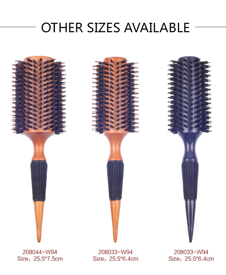 EUREKA 28044-W94-LBR Professional Boar Bristle Nylon Pins Round Brush Wooden Hair Brush
