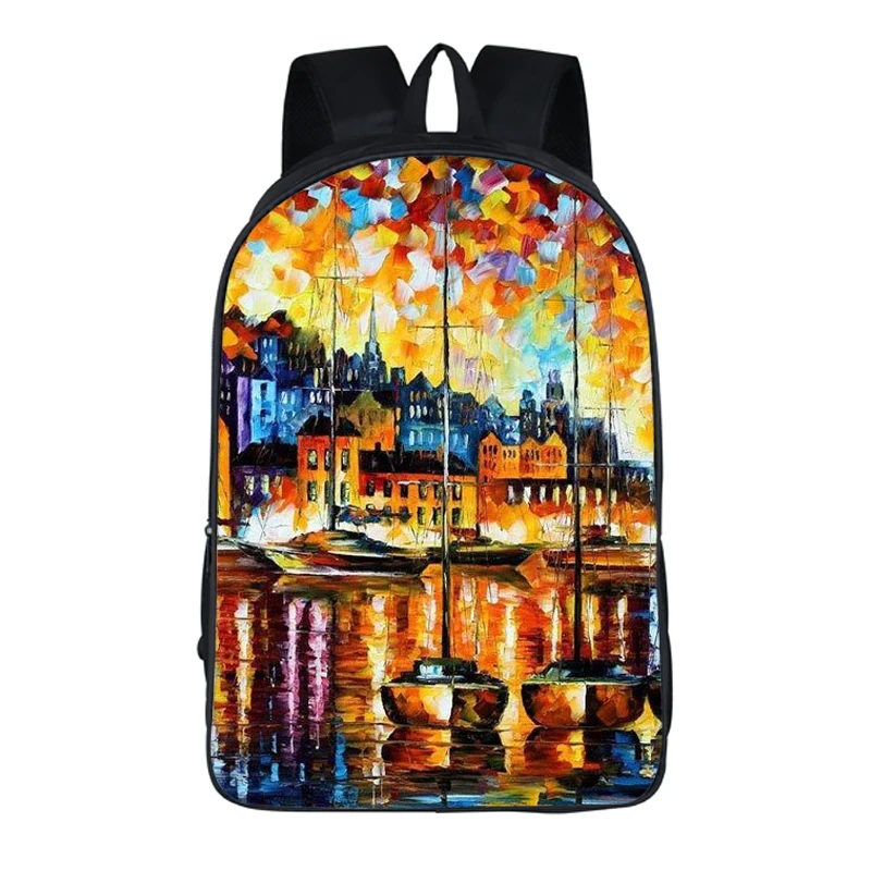 

COOLOST Art Design Print Backpack Oil Painting Patten School Bag for Boys Bookbags Men Daily Bag Backpacks Mochila, Black