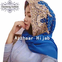 

xfdz-01# 170*70 wholesale ladies pearl head scarves embroidery long lace chiffon veil scarf shawl hijab for muslim women
