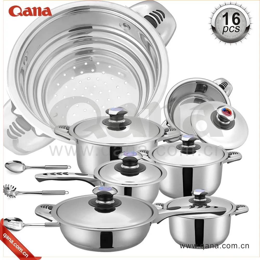 Qana Factory Wholesale Oem New Cookware Pot 16pcs Stainless Steel