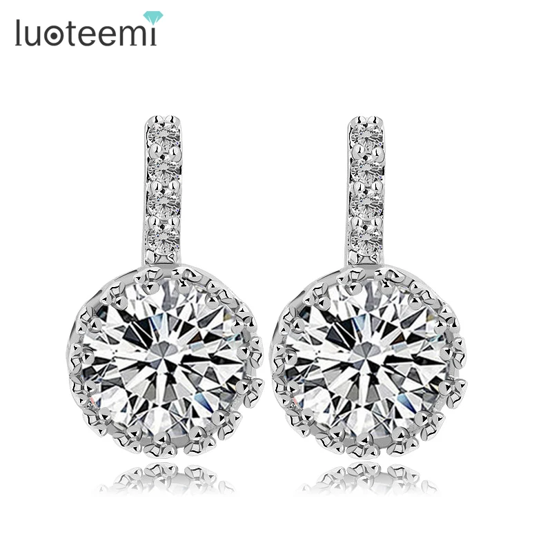 

LUOTEEMI Wholesale Multi Prongs Synthetic Diamond White Gold Plated with Round CZ Stone Lady's Elegant Women Earrings