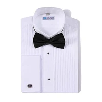 

Manufacturer men pleated pure color long sleeve french cuffs dress shirt with bow tie