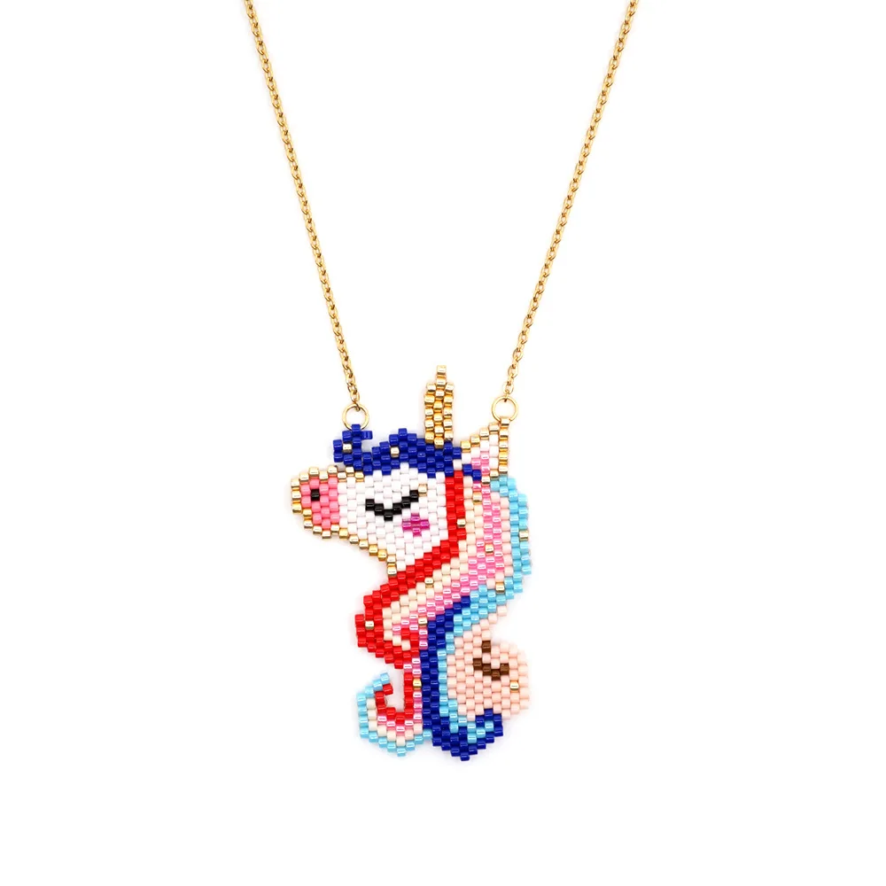 

Fashion Miyuki Necklace Jewelry Seed Beads Braided Unicorn Necklace Stainless Steel Chain Necklace For Women Girl Wholesale, Please check the color options