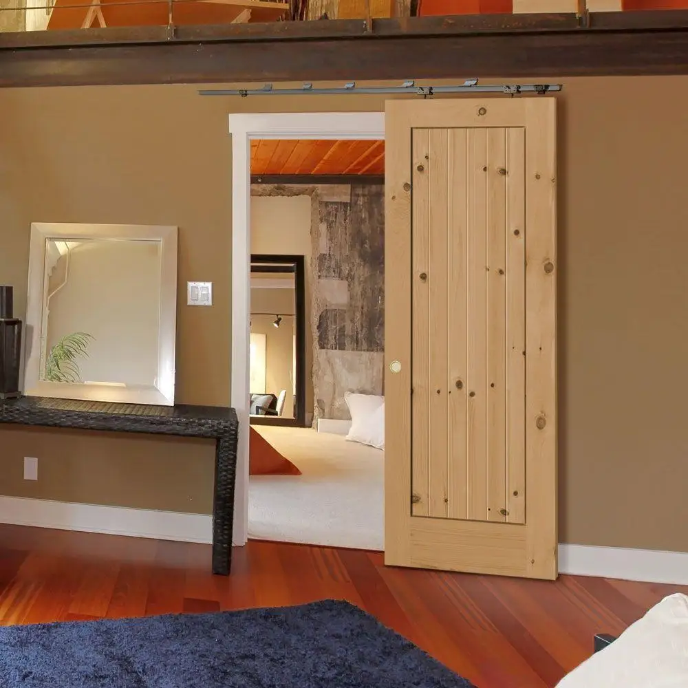 Knotty Alder 1 Panel Shaker V Groove Solid Wood Interior Barn Door