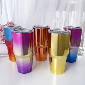 Image of 30 oz double wall customized coffee mug gradient color wine tumbler stainless steel insulated tumbler