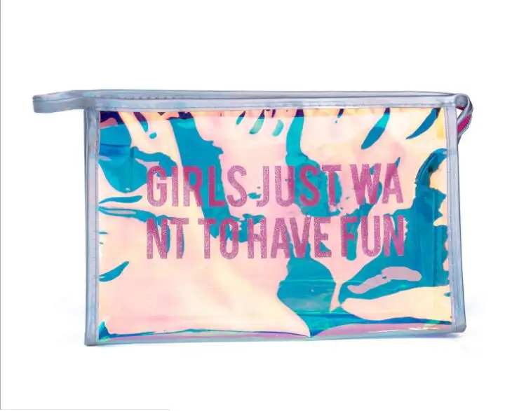 

fashionable Girls Korea style holographic PVC makeup bag, Customized