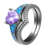 Opal Ring Unique Design Heart-shaped Black gold Plated opal stone wedding ring set