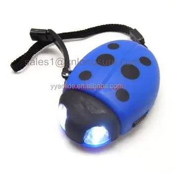 Animal Hand Crank Dynamo Flashlight 2 Led Bug Wind Up Ladybug Torch
