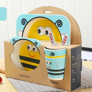 Ecofriendly bamboo fiber dinner tableware set 5 pcs per set bio bamboo kids dianner set