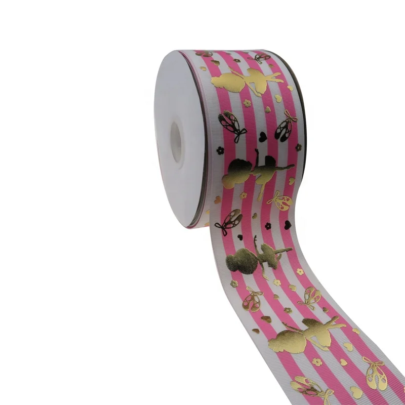 

BOCA 3 inch (75mm) foil gold dancing girl printed grosgrain ribbon for bows hand made decoration ribbon accept customized order, 196 color to choose