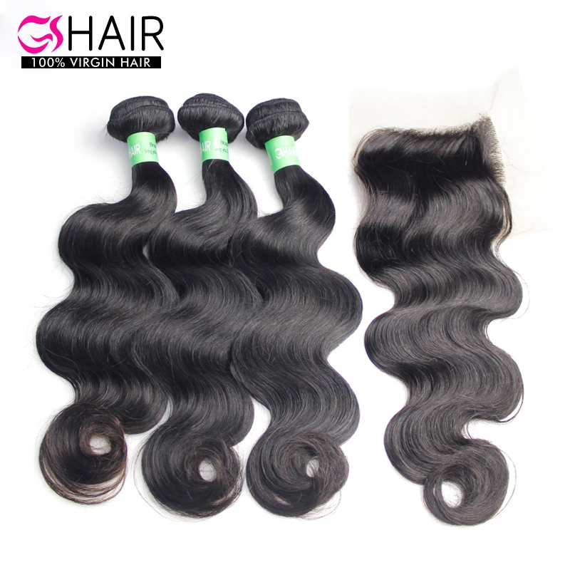 

Brazilian hair bundles body wave free sample no tangle no shedding virgin hair bundles with closure, Natural color #1b