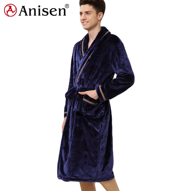 

wholesale products china microfiber adult pyjamas warm flannel mens robe, Customized color