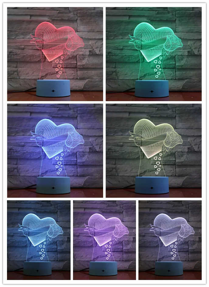 Charming Heart 3d Optional Lamp Sensor Lighting Led Night Light Crack