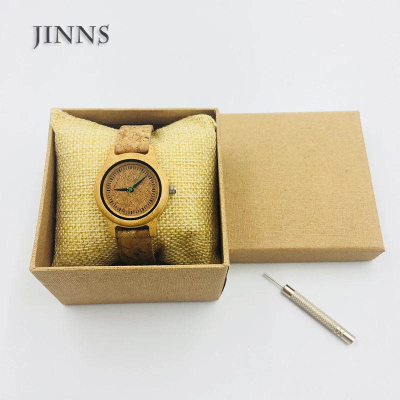 

OEM quartz western cork bamboo wooden watches men women wrist with custom logo, Natural wood color