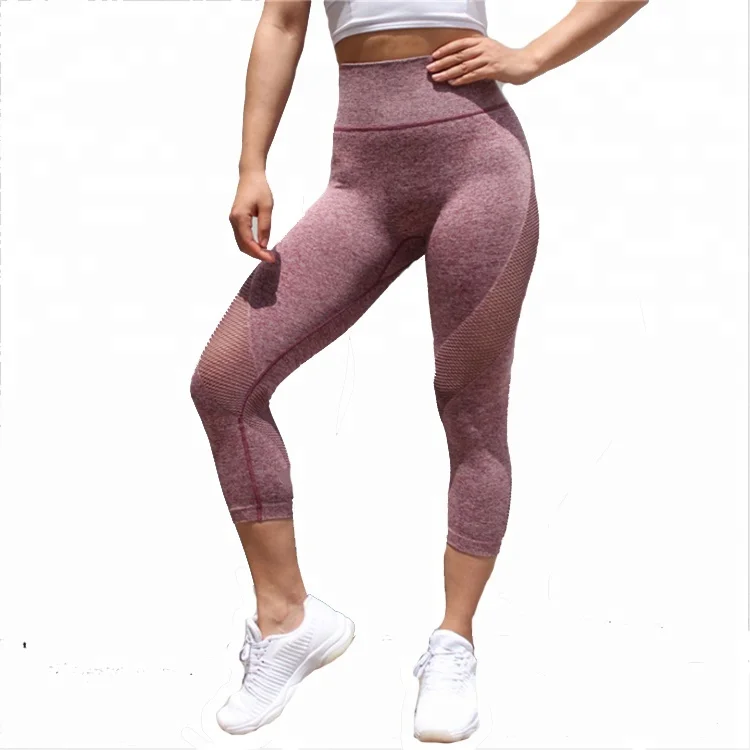 

Women Yoga Pants Wholesale High Stretchy Mesh Fitness Capri Workout Leggings Cropped Trousers Seamless Breathable Plus Size, Red;gray;pink