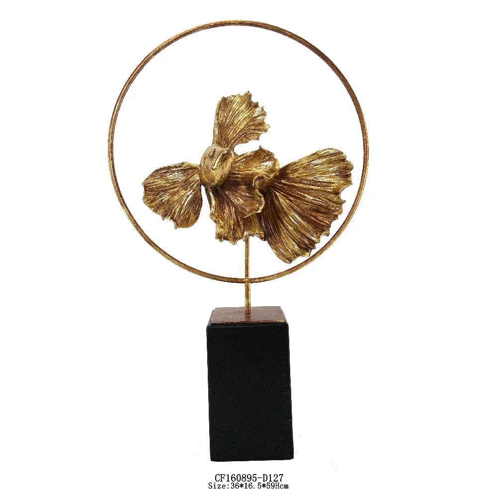 Resin Antique Gold Birds Sculpture with Resin Stand Home Decor Crafts details