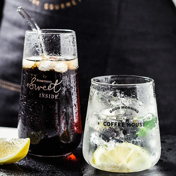 

INS Letter Breakfast Cup Glass Milk Juice Cup, Clear