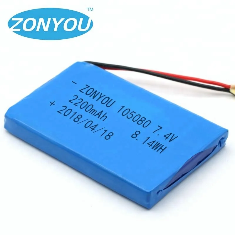 
Deep cycle 2S Li-po battery 7.4v battery pack 2200mAh 105080 rechargeable batteries for intercom 