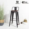 Factory directly adjustable vintage industrial bar metal stool with wooden cushion