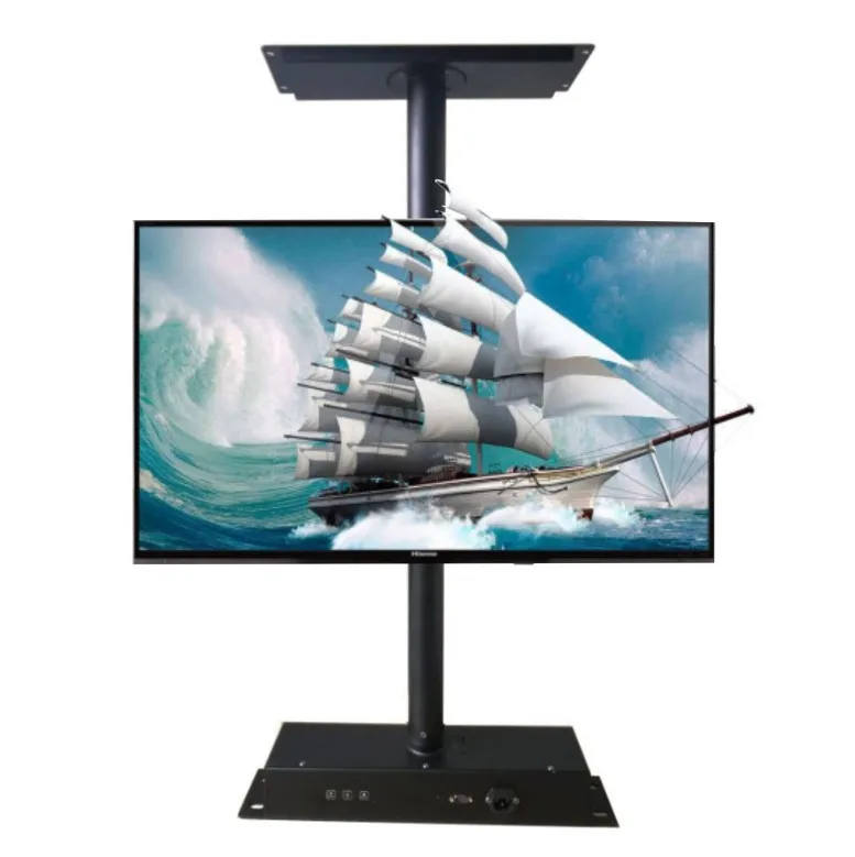 

Motorized 360 degrees rotation TV cabinet hanging bracket metal H-beam vertical TV mount, Black or custom