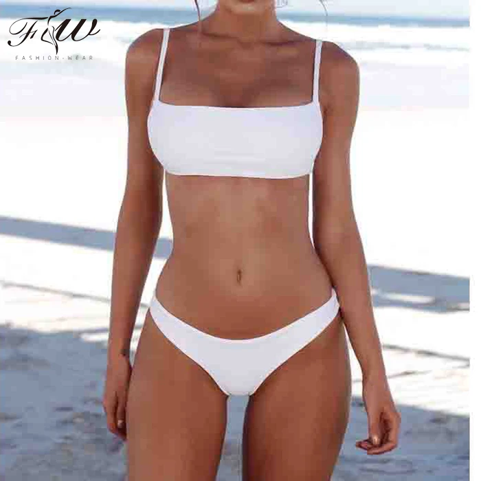 

Cheap hot sale polyester spandex in stock 2018 sexy Bikini Set Summer Solid color Swimwear Brazilian Bikini Women, Customized color