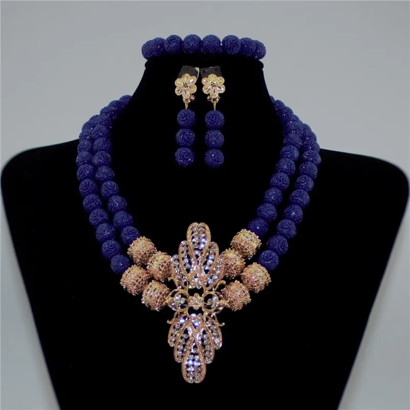 

2018 Top Exquisite Dubai Jewelry Set Luxury Rolal blue Big Nigerian Wedding African Beads Jewelry Set Costume Design, Picture