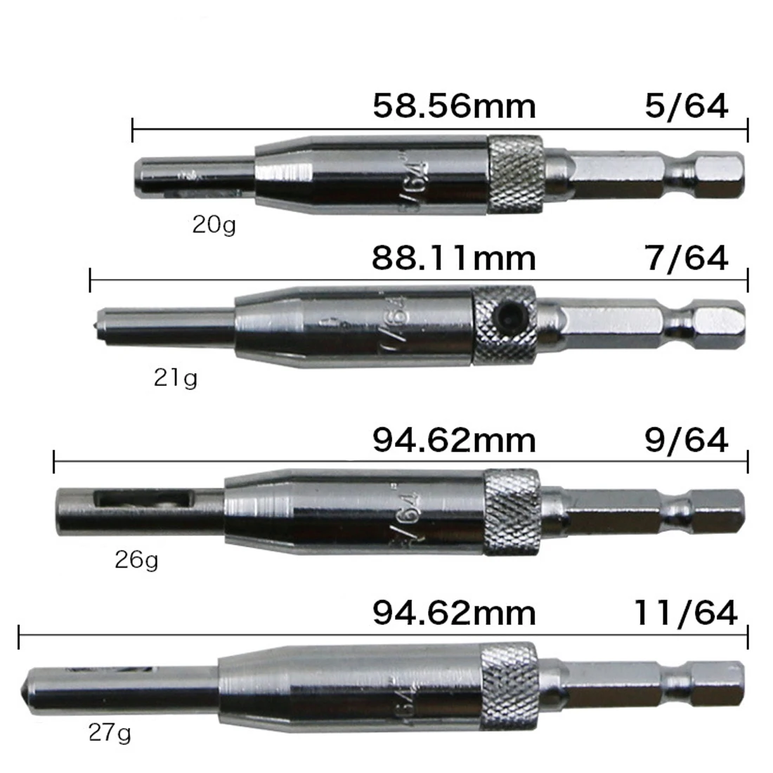 
4PC HSS Woodworking Hex Shank Self Centering Hinge Drill Bits for Door Cabinet 