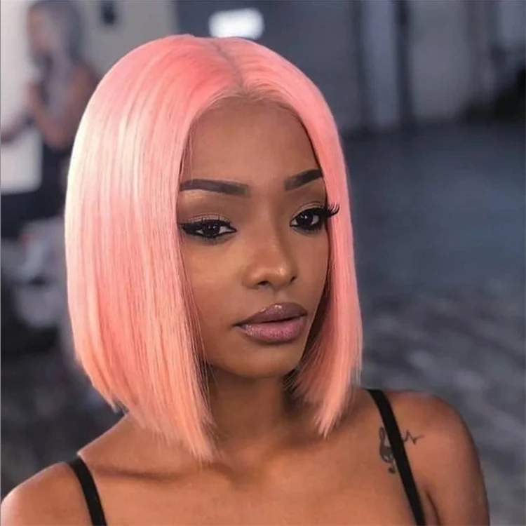 

Glueless Pink Short Bob Wigs Pre-Plucked Brazilian Virgin Human Hair Lace Front Wigs