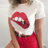 Size S to XL Black White Sequins Red Lips Short Sleeve T Shirt Women Cotton Tops Tees Clothing For Summer 2019