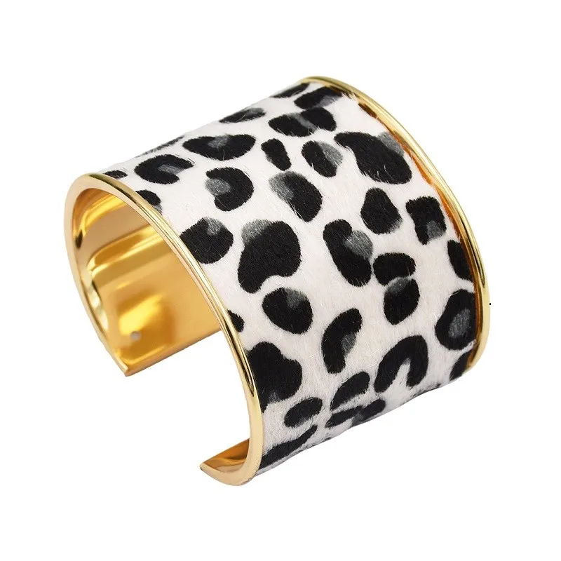 

Turkish 2 Colors Trendy Gold Plated Unique Leopard Cuff Bracelet Bangle For Women Jewelry Design, White;brown